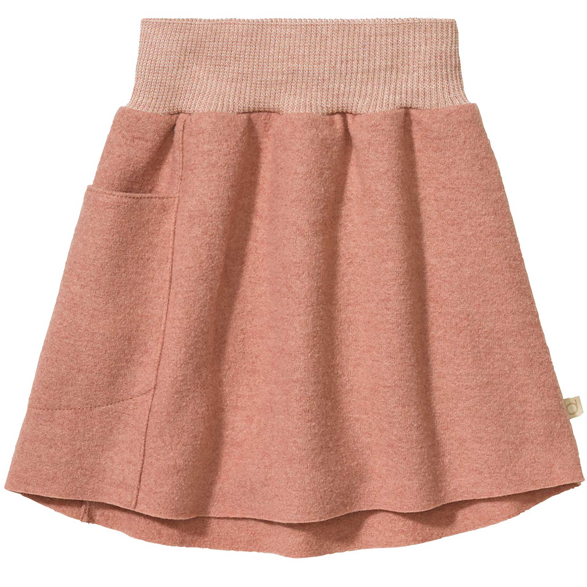 disana Walk-Rock in Rosé aus Bio-Merinowolle mit breitem elastischem Bund und seitlicher Tasche, weich, komfortabel & pfiffig