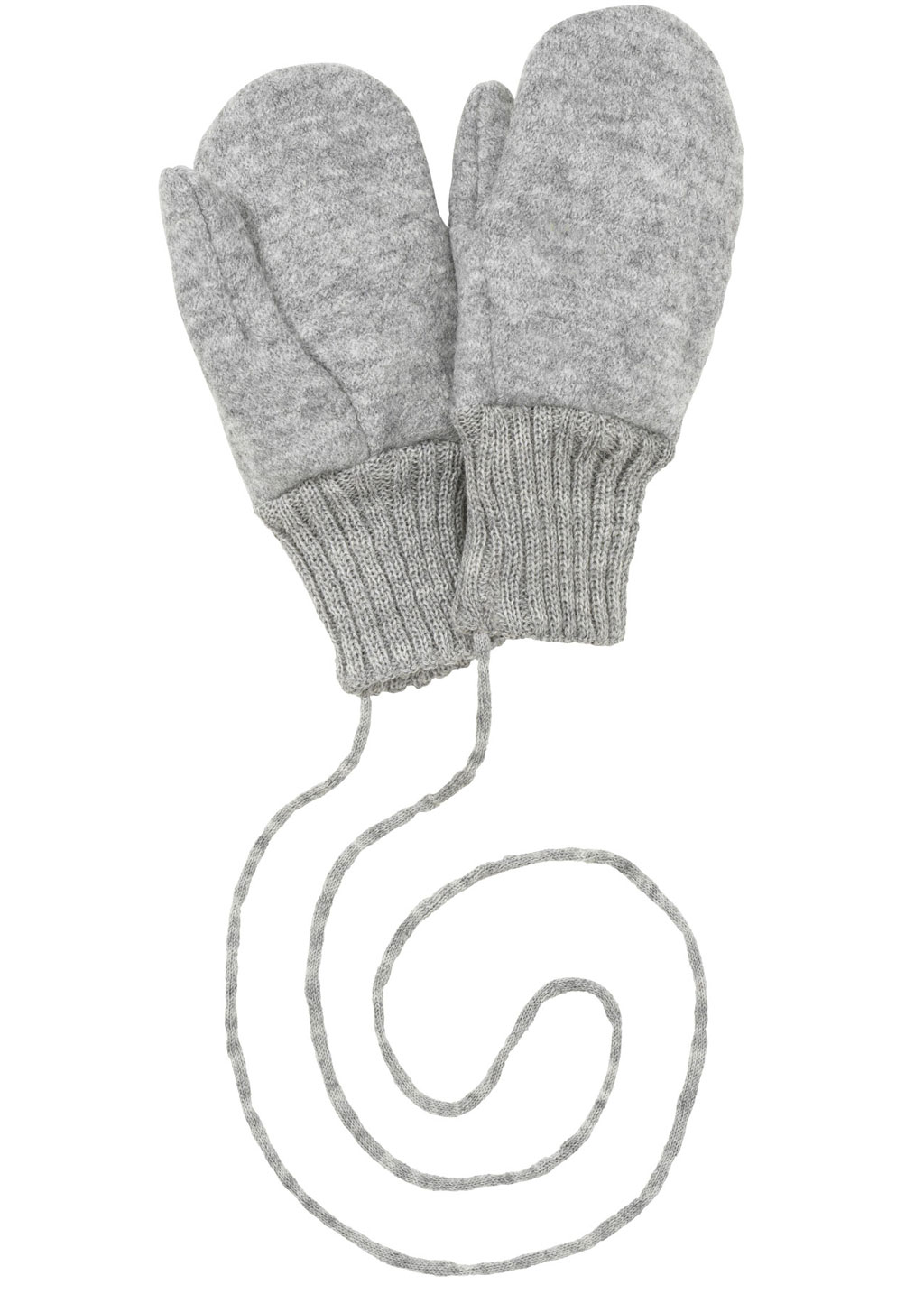 disana Walk-Handschuhe, Grau, Bio-Merinowolle, in Größe 1 ohne Daum, lange Bündchen, mit Strickkordel verbunden