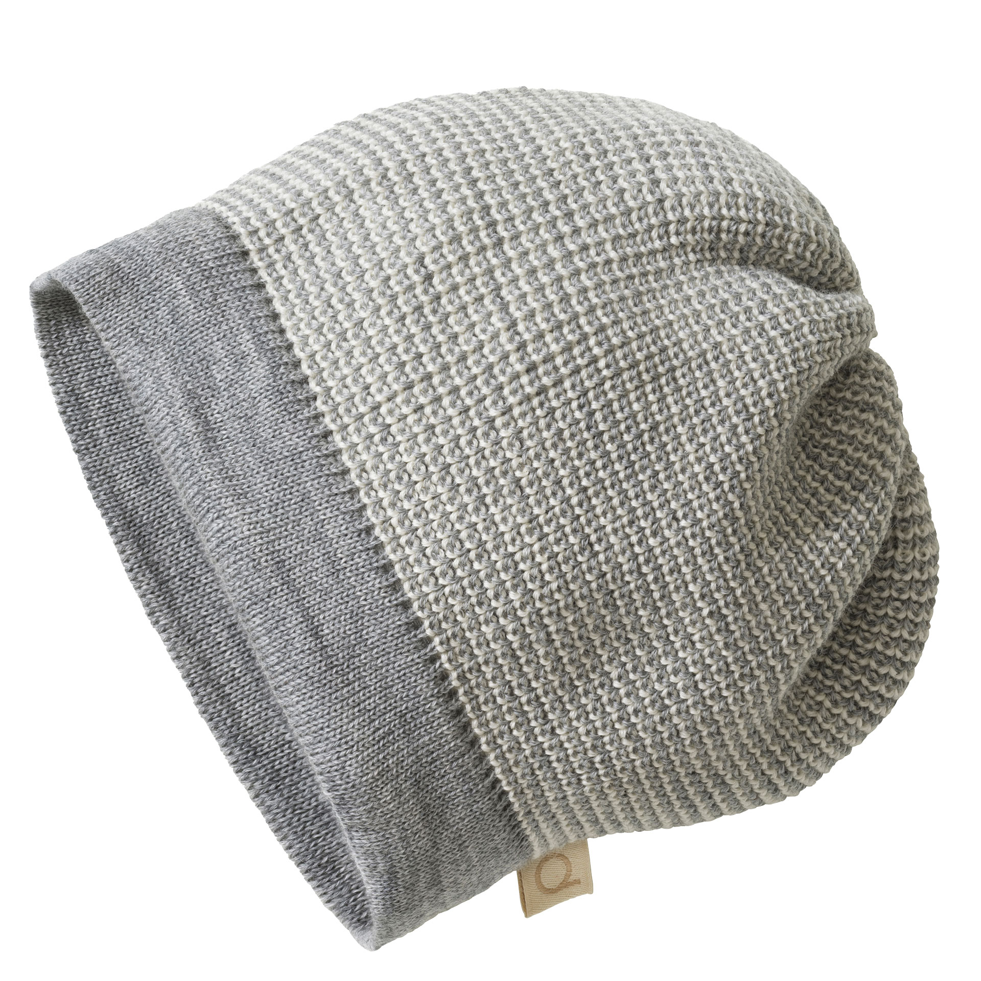 disana Beanie Grau-Natur aus Bio-Merinowolle, Strick Perlfangmaschen, grau abgesetzter Rand - besonders elastisch & warm