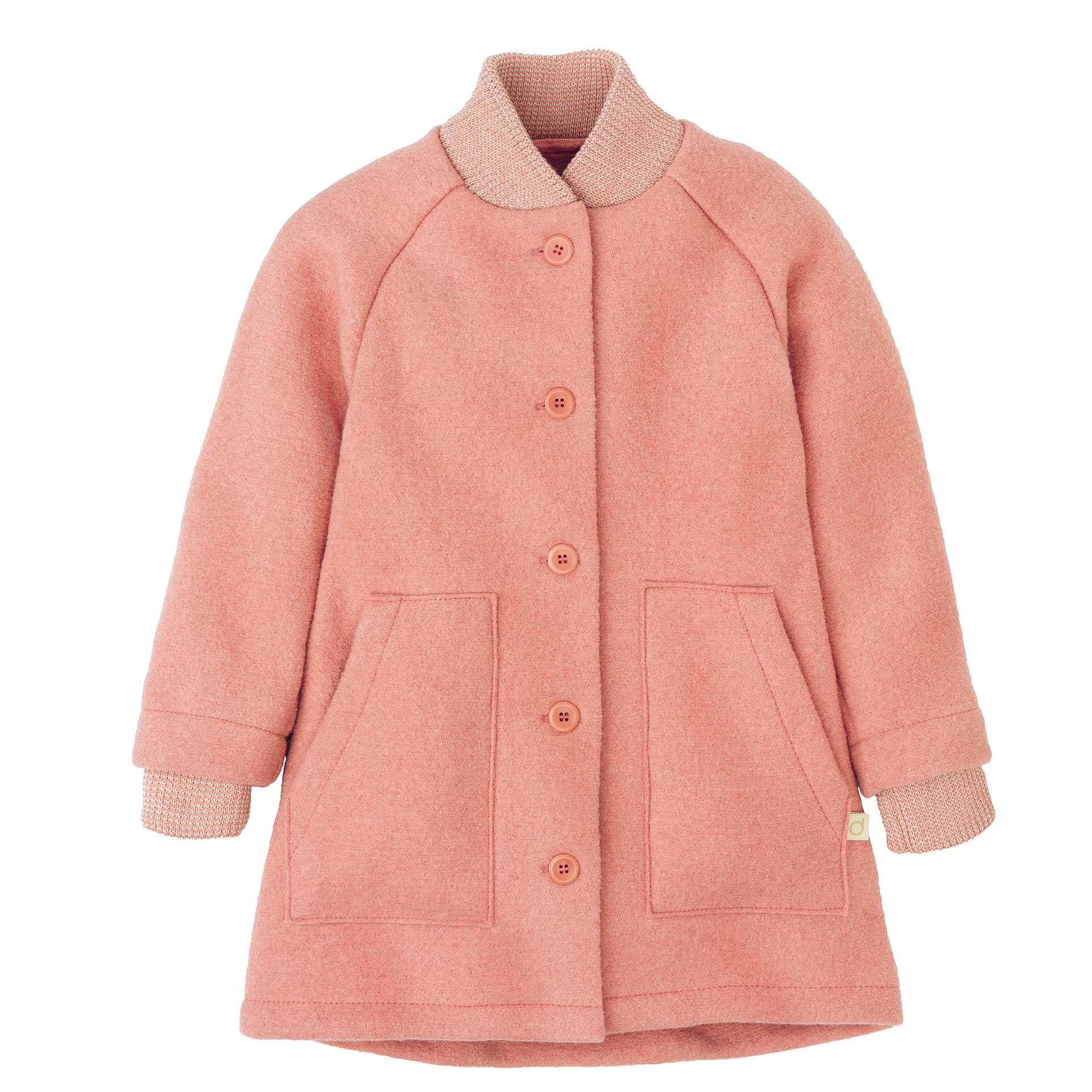disana schicker Walk-Mantel Softpink, Wollwalk Bio-Merinowolle, in A-Form mit Knopfleiste & 2 große Taschen, Rippbundkragen