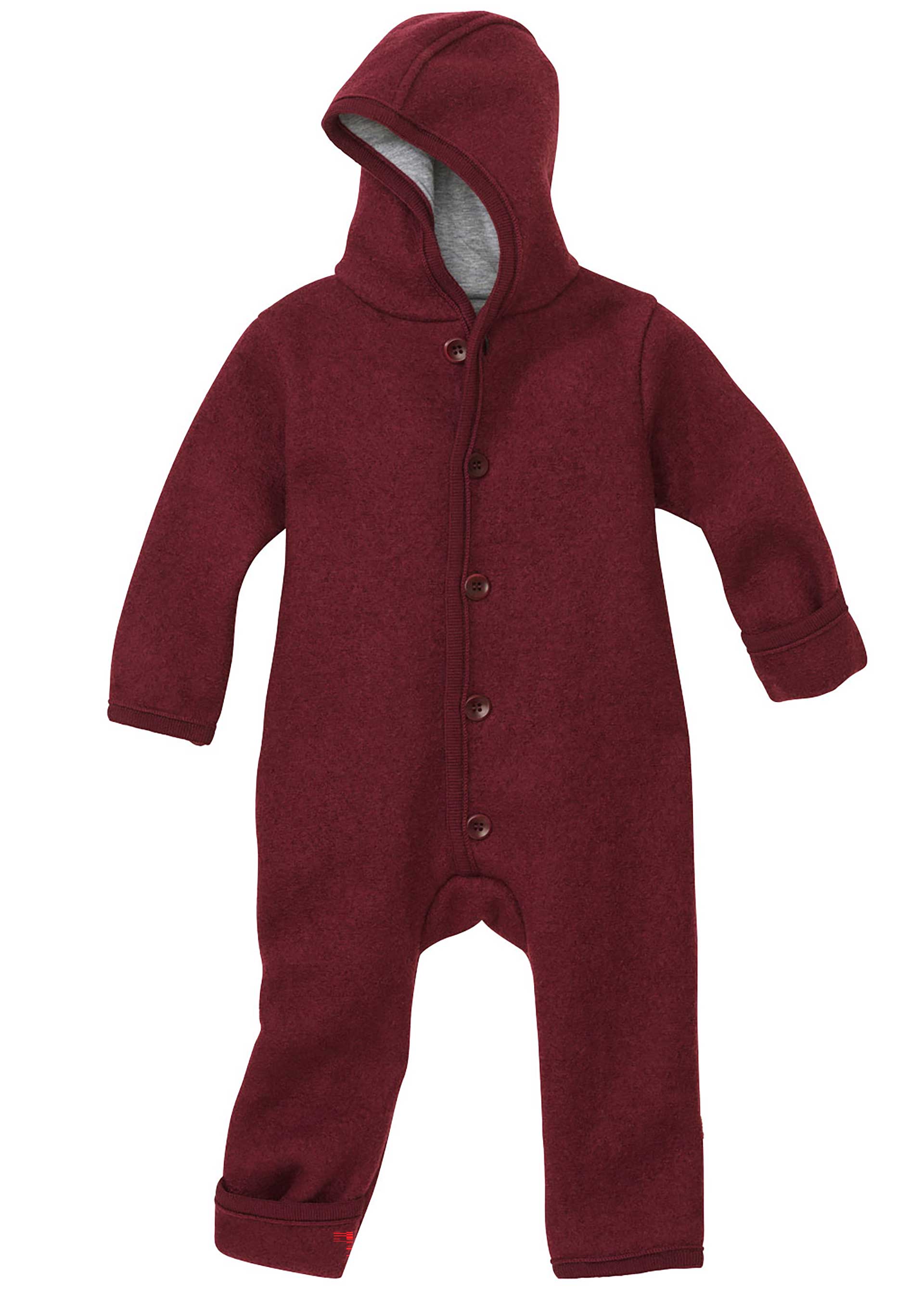disana Walk-Overall, Cassis Bio-Merinowolle mit Knopfleiste, Kapuze & Umschlabündchen an Armen & Beinen, warm, weich & bequem