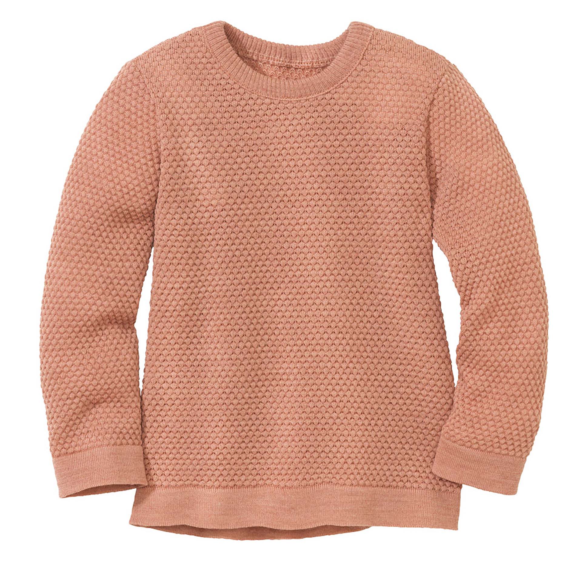 disana leichter Wabenstrick-Pullover, 86/92-134/140 Rosé Bio-Merinowolle, Rundhalskragen & feine Bündchen an Armen & Leib
