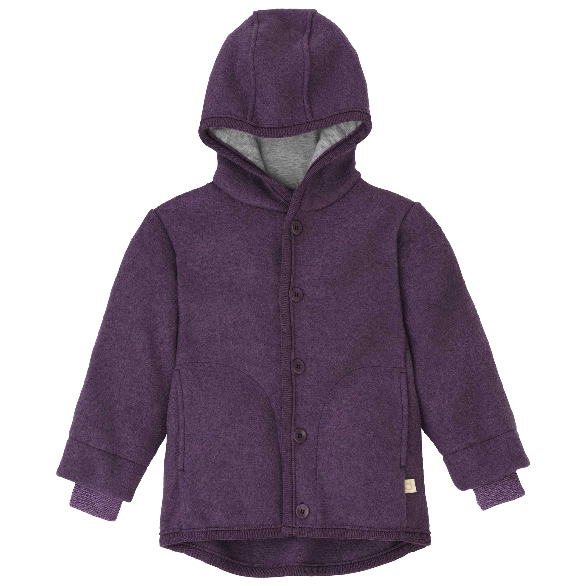 disana Walk-Jacke, Aubergine, Wollwalk & Futter: Bio-Merinowolle mit Kapuze, 2 Taschen, Steinnussknöpfen & Strick-Armbündchen