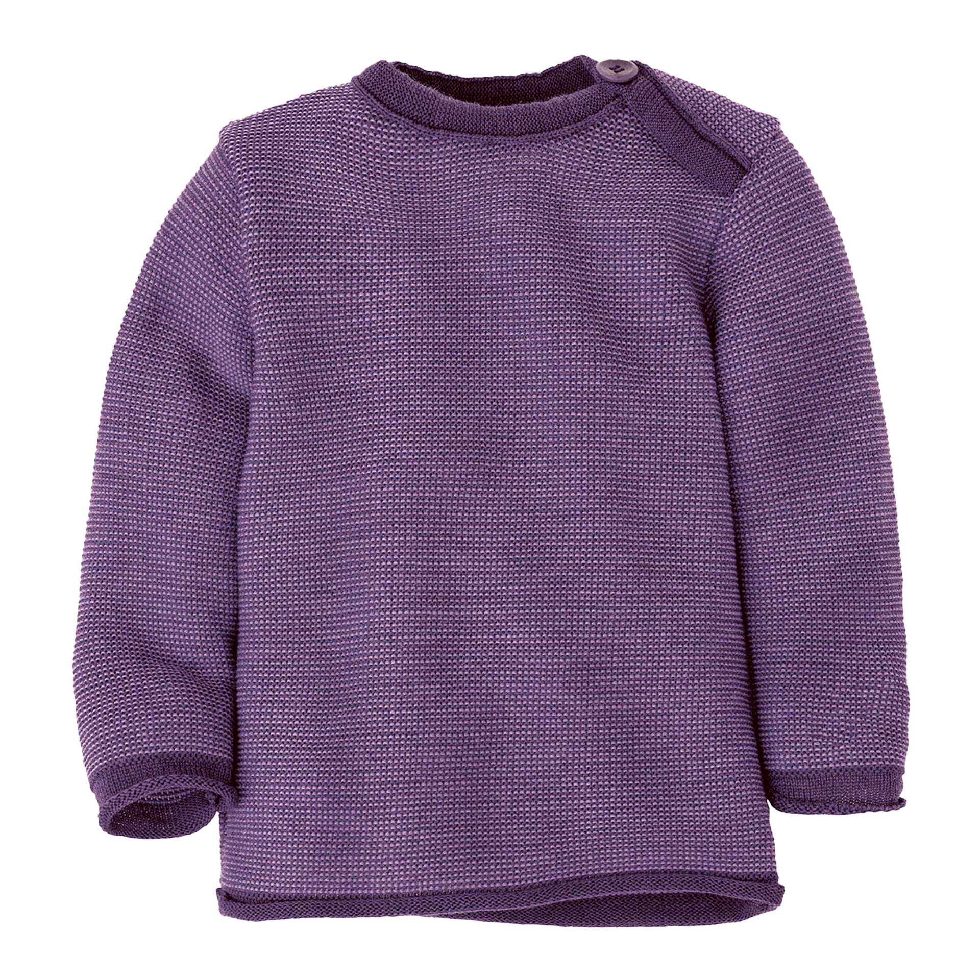 disana Melange-Pullover Aubergineflieder, Strick Bio-Merinowolle mit Knopfverschluss am Kragen & Rollbündchen an Armen & Leib