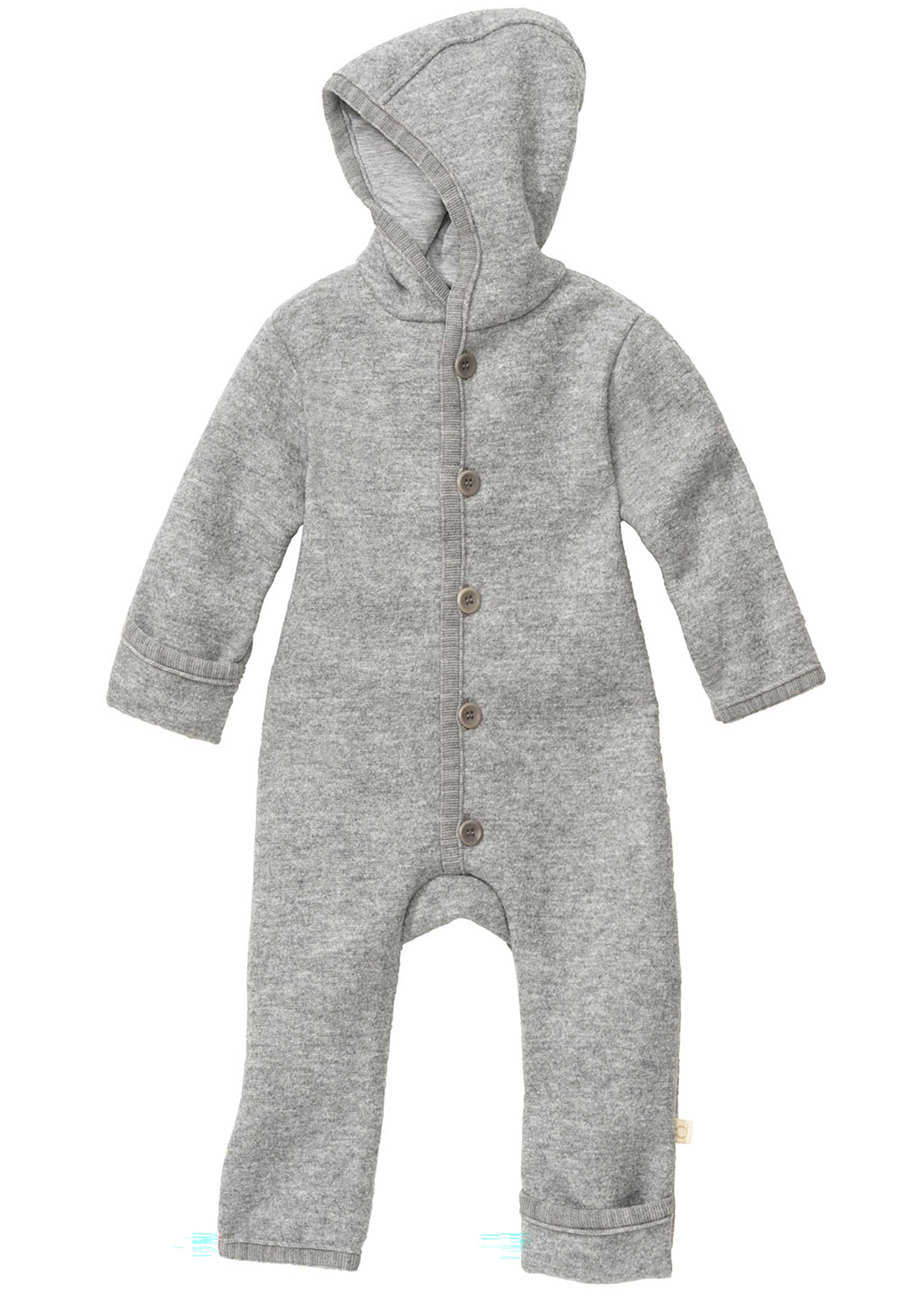 disana Walk-Overall, Grau, Bio-Merinowolle, mit Knopfleiste, Kapuze & Umschlabündchen an Armen & Beinen, warm, weich & bequem
