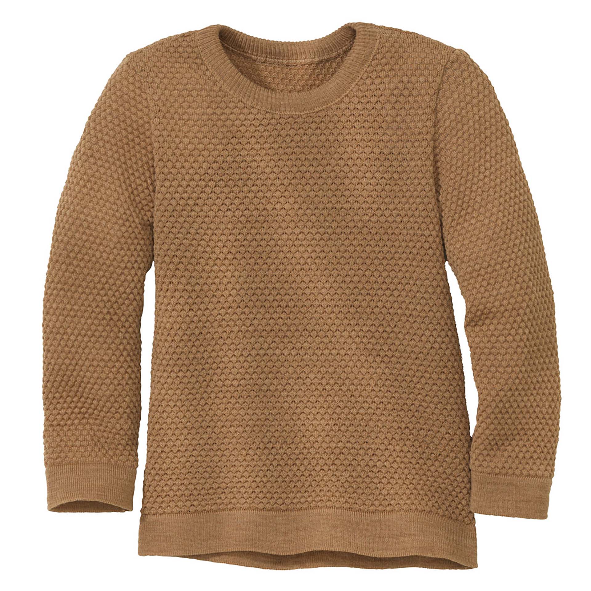 disana leichter Wabenstrick-Pullover, 86/92-134/140 Karamell Bio-Merinowolle, Rundhalskragen & feine Bündchen an Armen & Leib