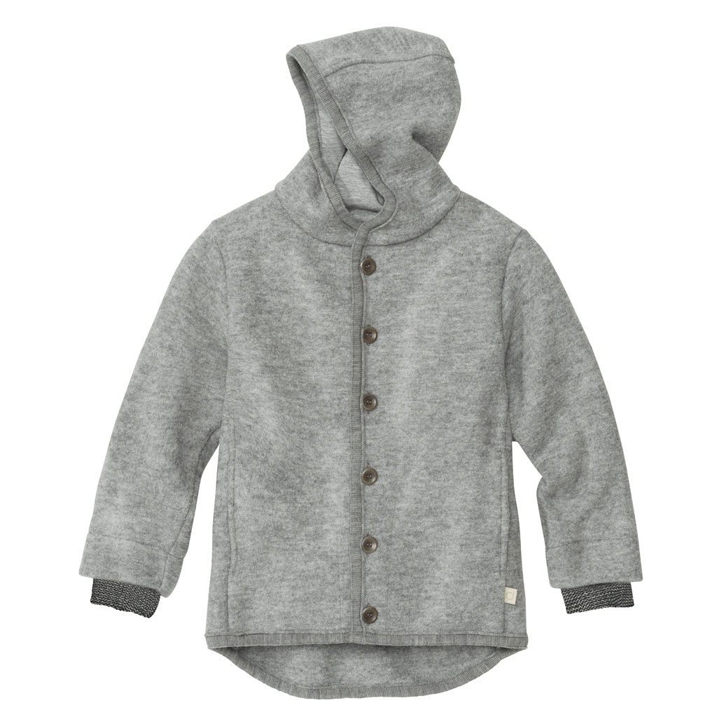 disana Walk-Jacke, Grau, Wollwalk & Futter: Bio-Merinowolle mit Kapuze, 2 Taschen, Steinnussknöpfen & Strick-Armbündchen