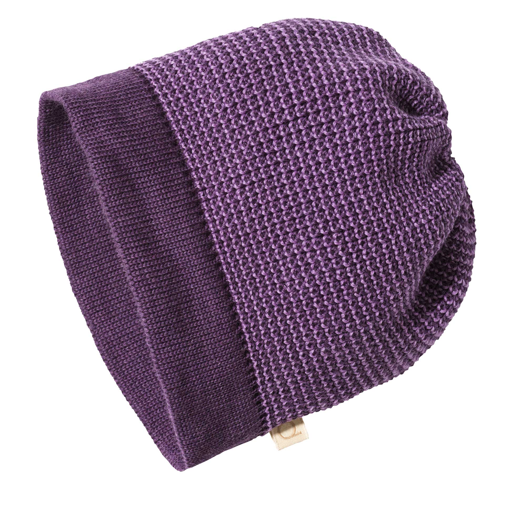 disana Beanie Aubergine-Flieder Bio-Merinowolle Strick Perlfangmaschen abgesetzter Rand Aubergine, besonders elastisch & warm