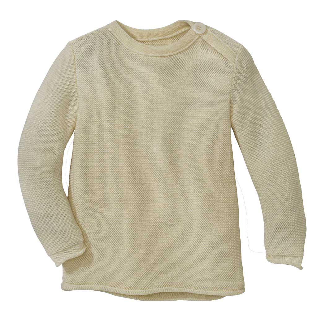 disana Baby-Pullover, Natur, Linksstrick aus Bio-Merinowolle mit Knopfverschluss am Kragen & Rollbündchen an Armen & Leib
