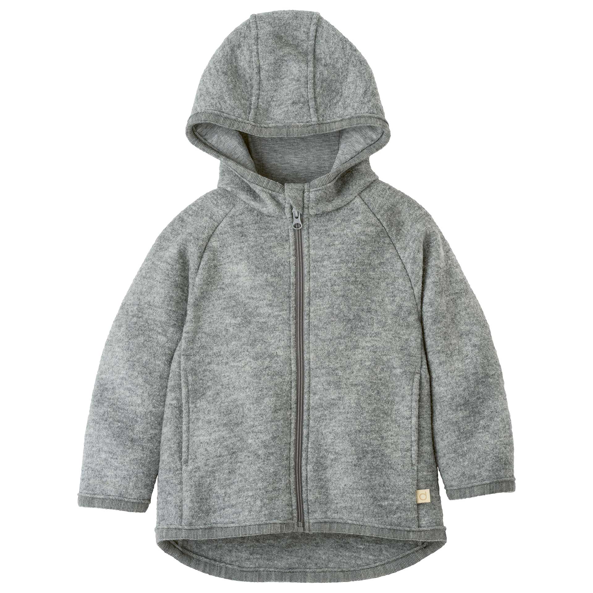 disana Walk-Jacke Zipp, Grau Wollwalk & Jerseyfutter aus Bio-Merinowolle, mit Kapuze, 2 Taschen, Reißverschluss & Raglanärmel