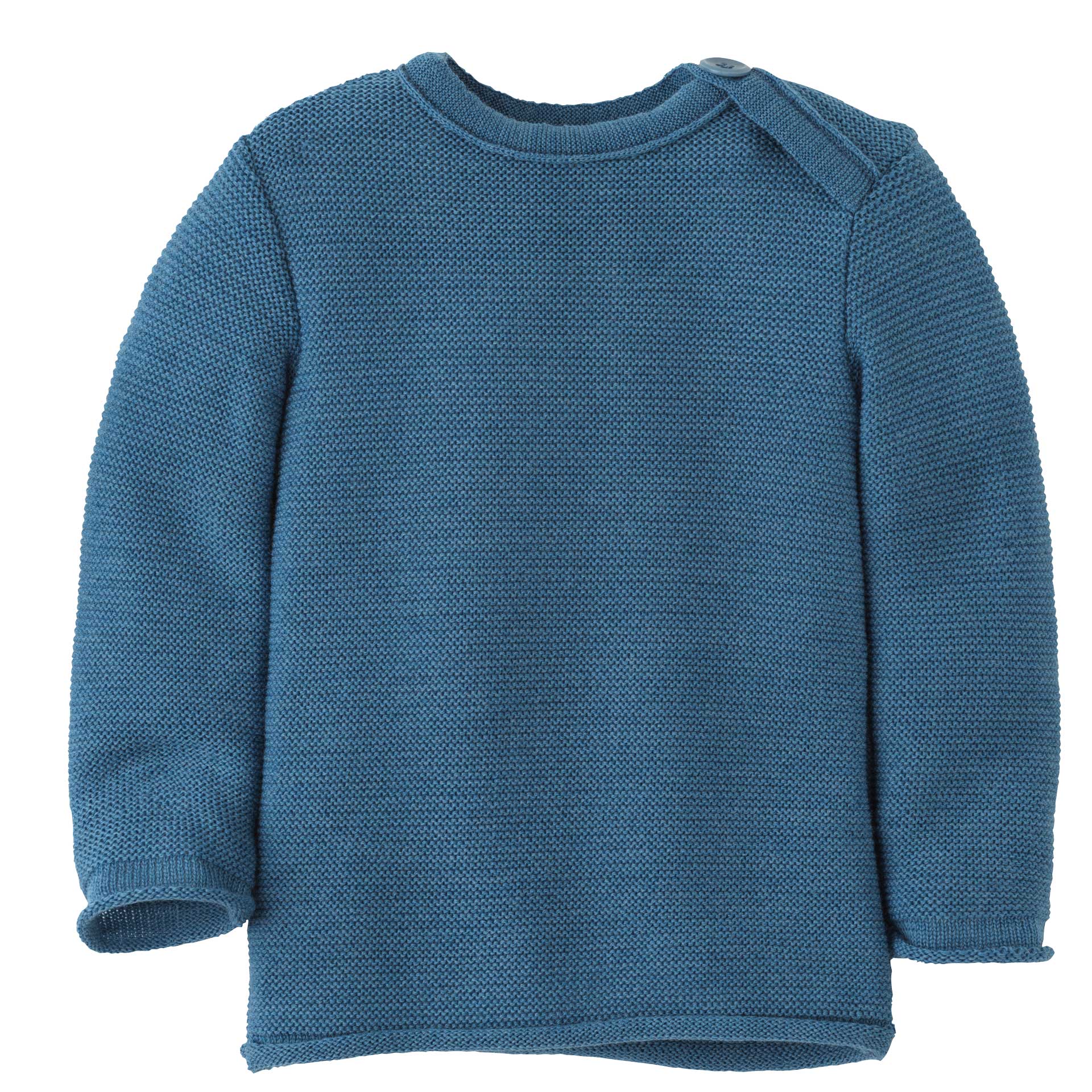disana Baby-Pullover Taubenblau, Linksstrick aus Bio-Merinowolle mit Knopfverschluss am Kragen & Rollbündchen an Armen & Leib