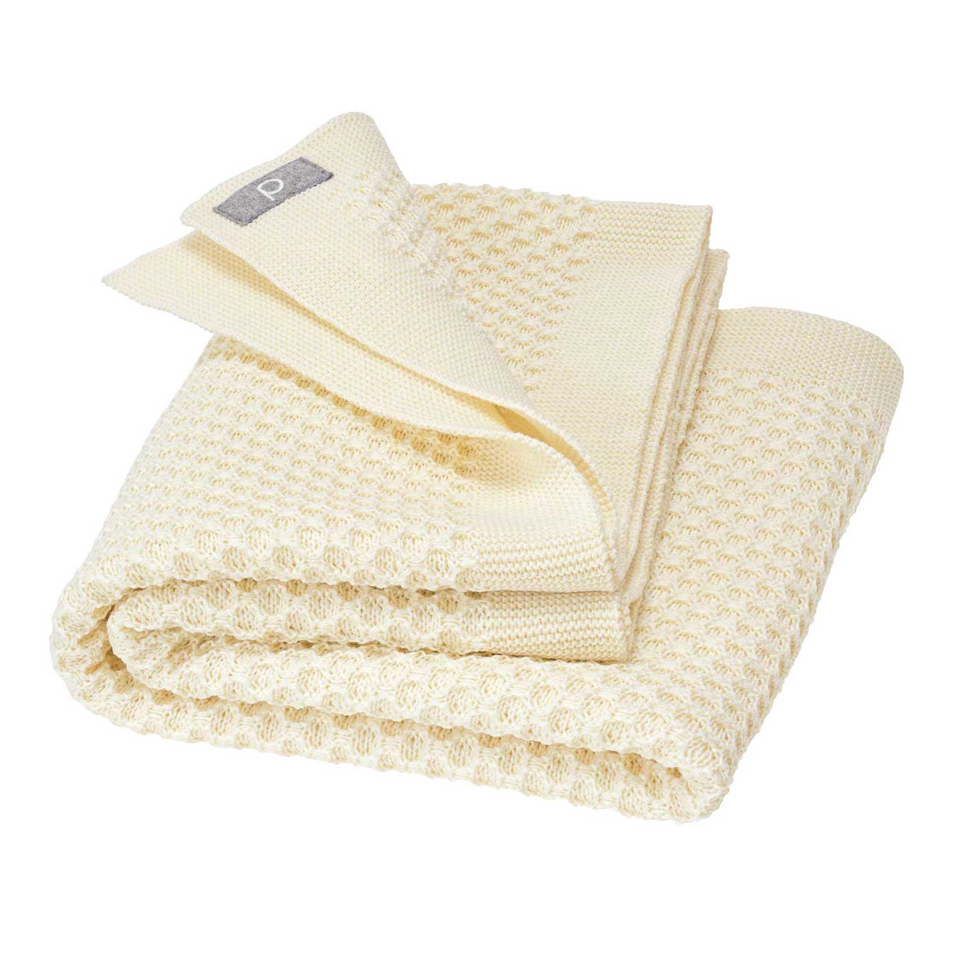 disana Waben-Strickdecke in Natur aus 100% Bio-Merinowolle, Wabenstrickmuster & mit modernem Strickrand, weich und kuschelig