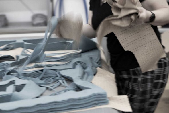 Fabric offcuts from production collected for recycling