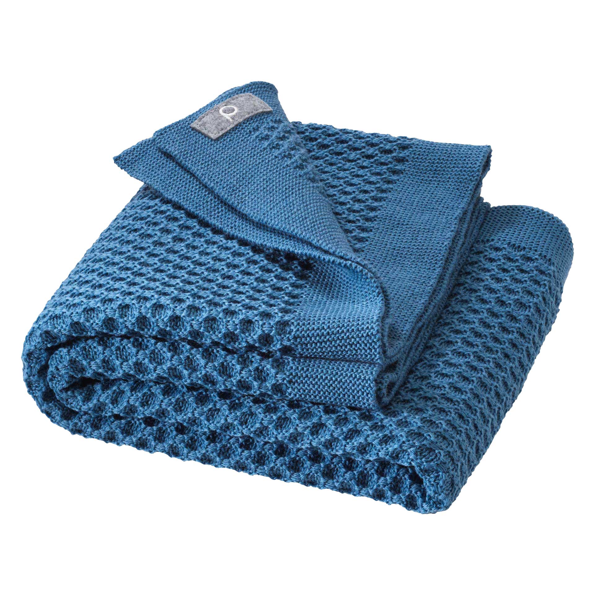 disana Waben-Strickdecke in Taubenblau, 100% Bio-Merinowolle, Wabenstrickmuster und modernem Strickrand, weich und kuschelig