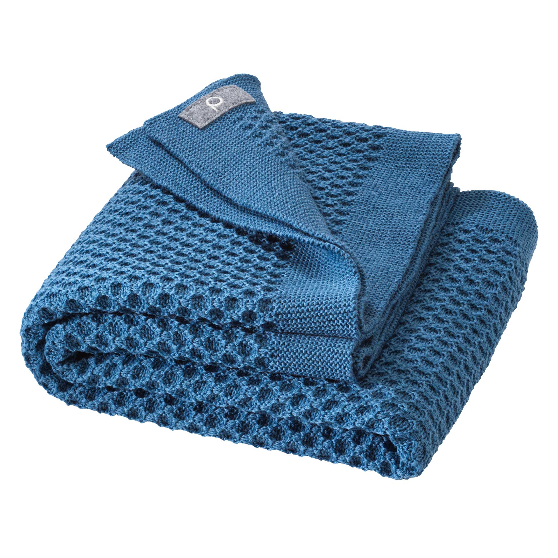 disana Waben-Strickdecke, Taubenblau aus 100% Bio-Merinowolle, Wabenstrickmuster und moderner Strickrand, weich und kuschelig