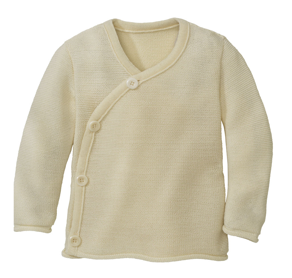 disana Baby-Jacke, Natur, Bio-Merinowolle, mit praktischer schräg verlaufender Knopfleiste, Rollbündchen an Ärmeln und Leib