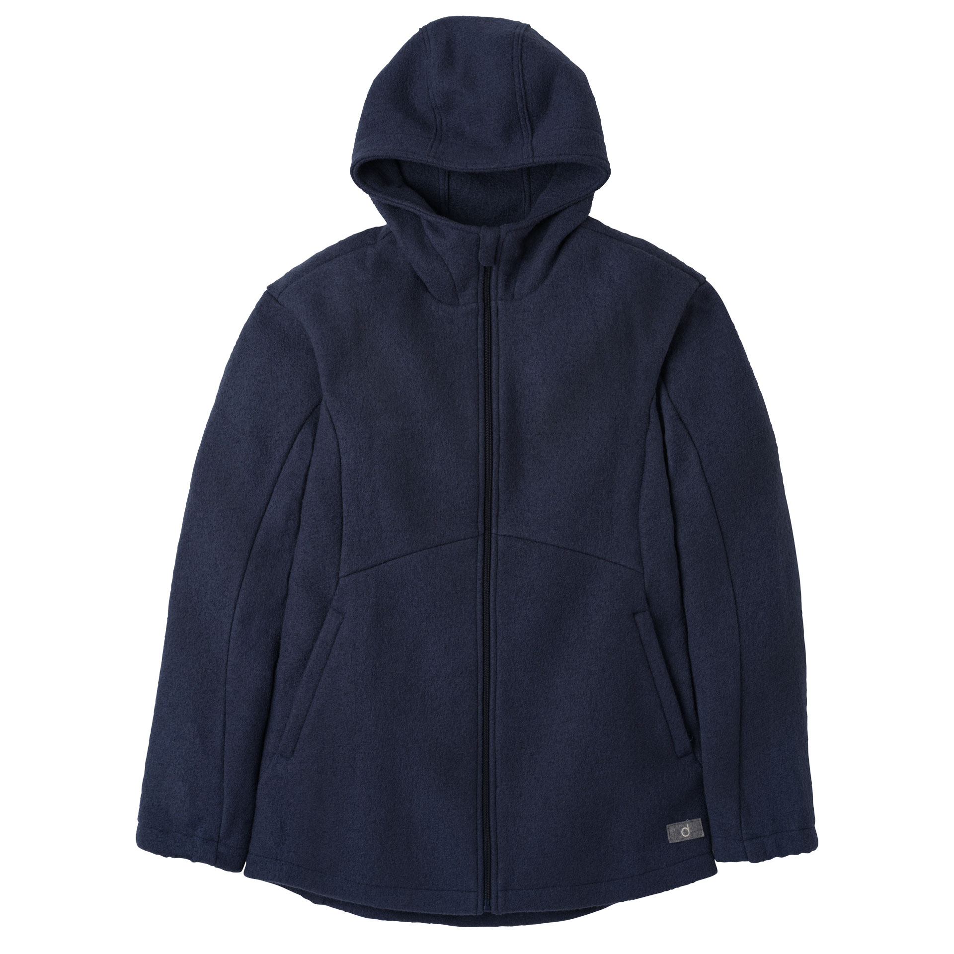 disana praktische und warme Damen-Jacke, Indigo, weicher Wollwalk aus Bio-Merinowolle mit Kapuze & 2 Seitentaschen
