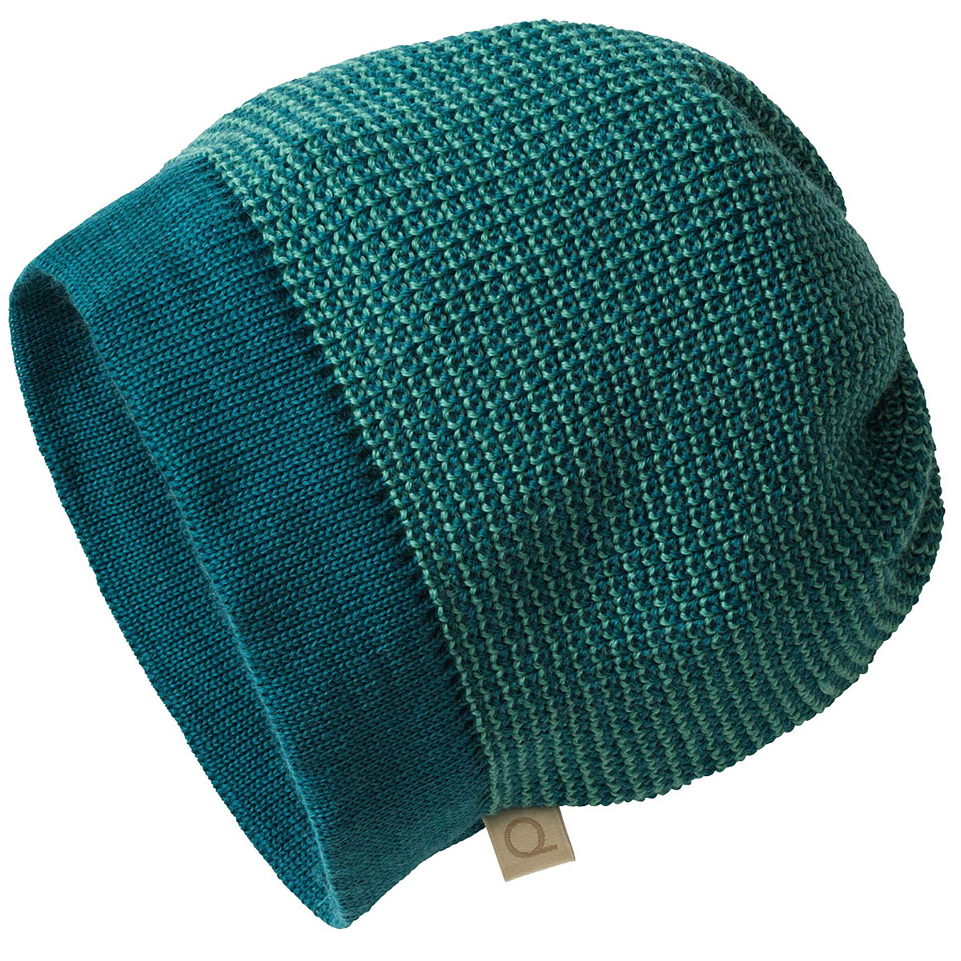disana Beanie Pacific-Mint aus Bio-Merinowolle in Perlfangmaschen gestrickt mit abgesetztem Rand in Pacific, elastisch & warm