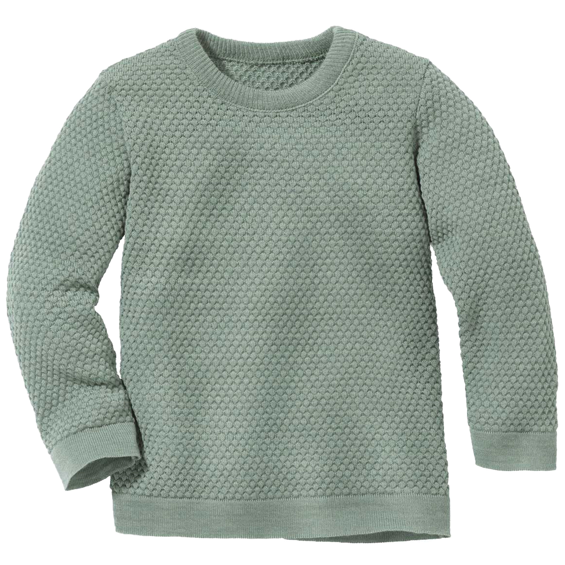 disana Wabenstrick-Pullover, 74/80 – 134/140, Jade, Strick: Bio-Merinowolle, Bündchen an Leib und Ärmeln - Vorderansicht
