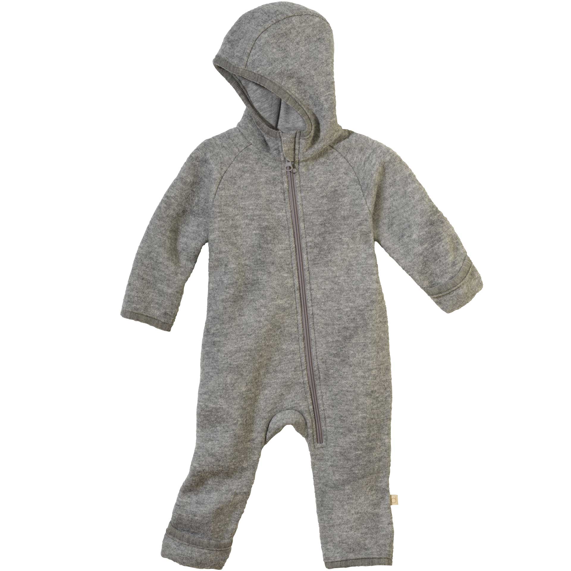 disana Zipp-Overall Grau, Wollwalk & Futter aus Bio-Merinowolle, mit Reißverschluß, Kapuze & Klappbündchen an Armen & Beinen