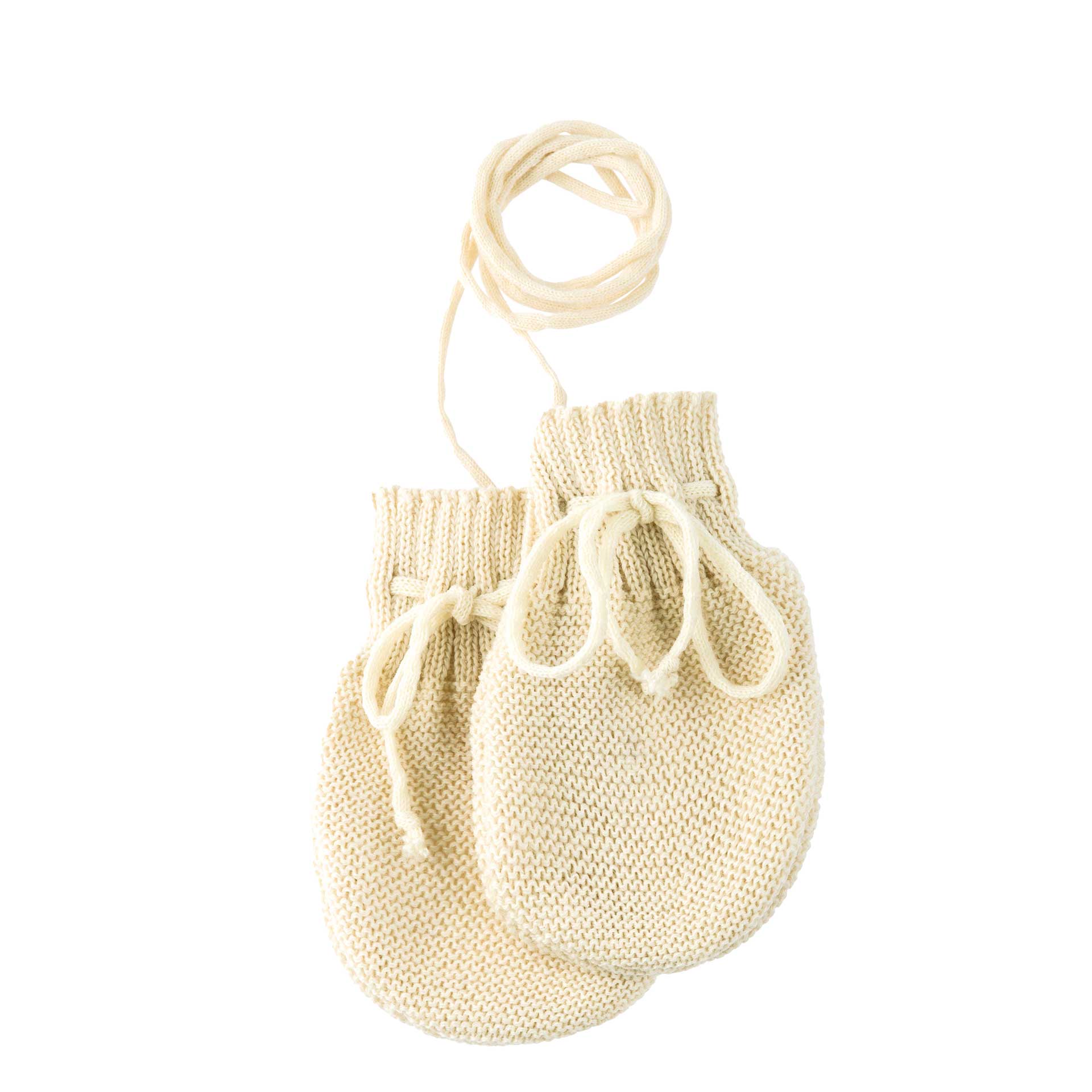 disana Strick-Handschuhe Natur aus Bio-Merinowolle, Linksstrick, lange Bündchen für guten Halt, mit Kordel verbunden