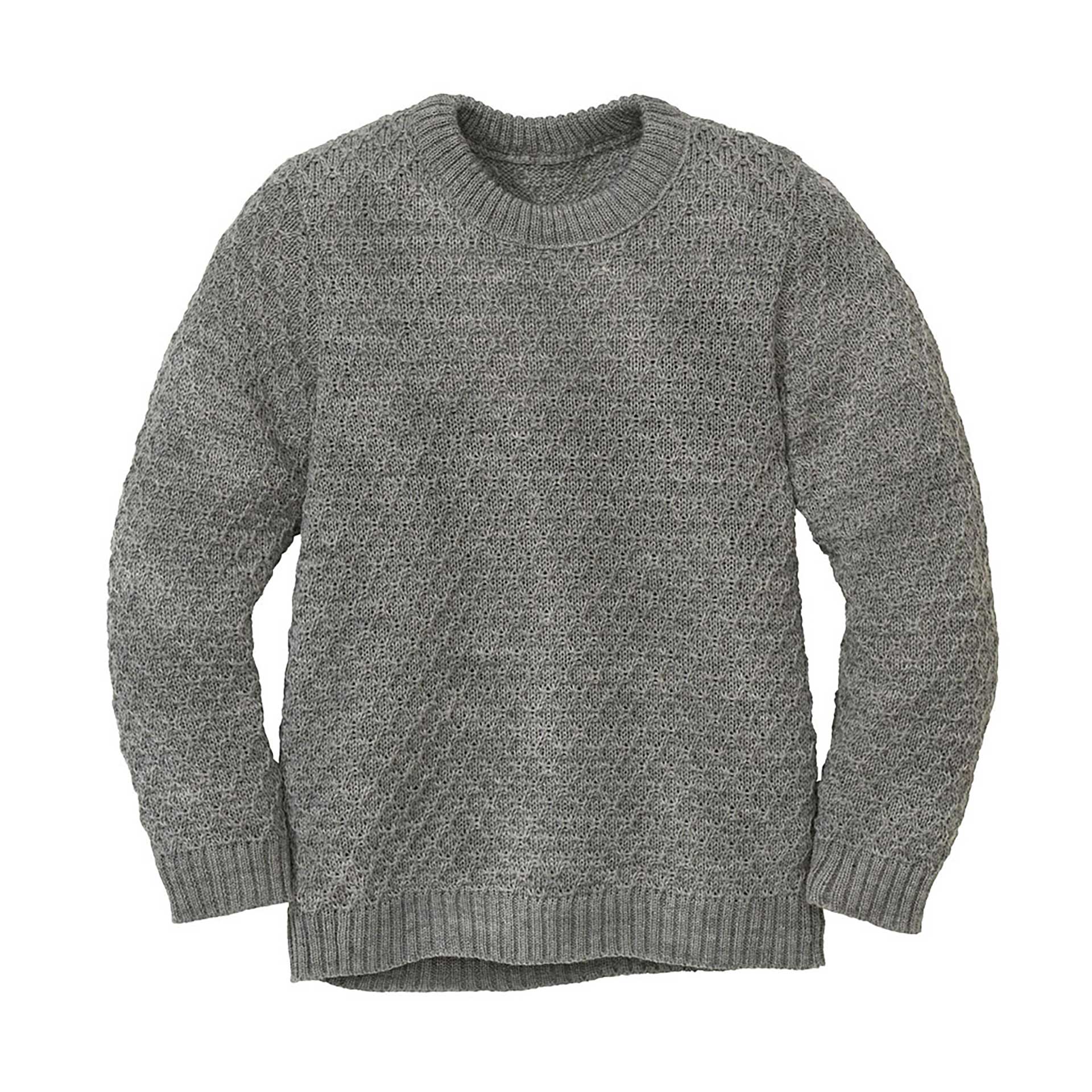disana Aran-Pullover, 86/92-134/140 Grau aus Bio-Merinowolle im Aranmuster - Rippbündchen an Armen & Leib, Rundkragen