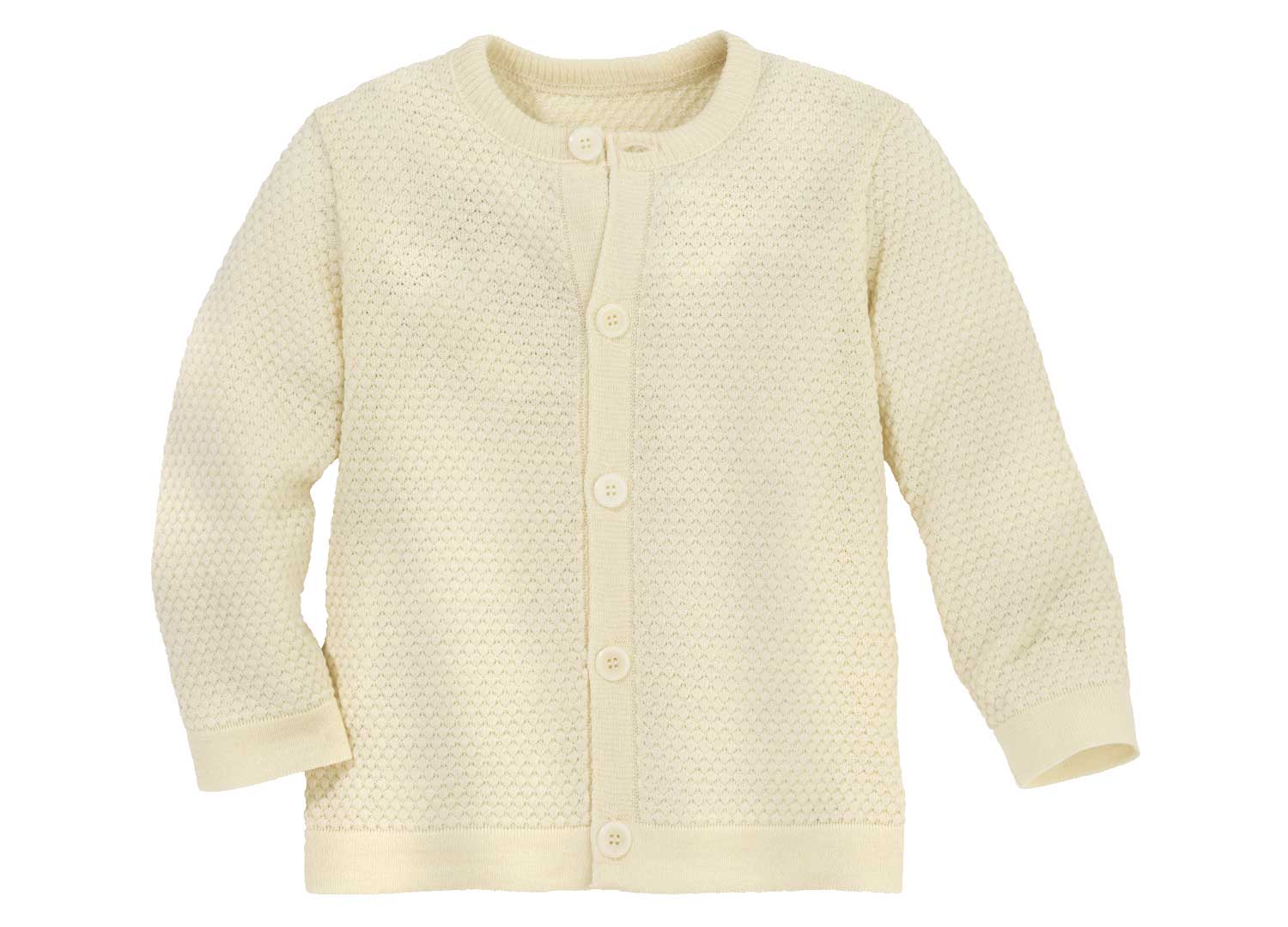 disana Wabenstrick-Jacke 62/68 – 134/140, Natur. Strick: Bio-Merinowolle, Arm- und Leibbündchen, Knopfleiste mittig