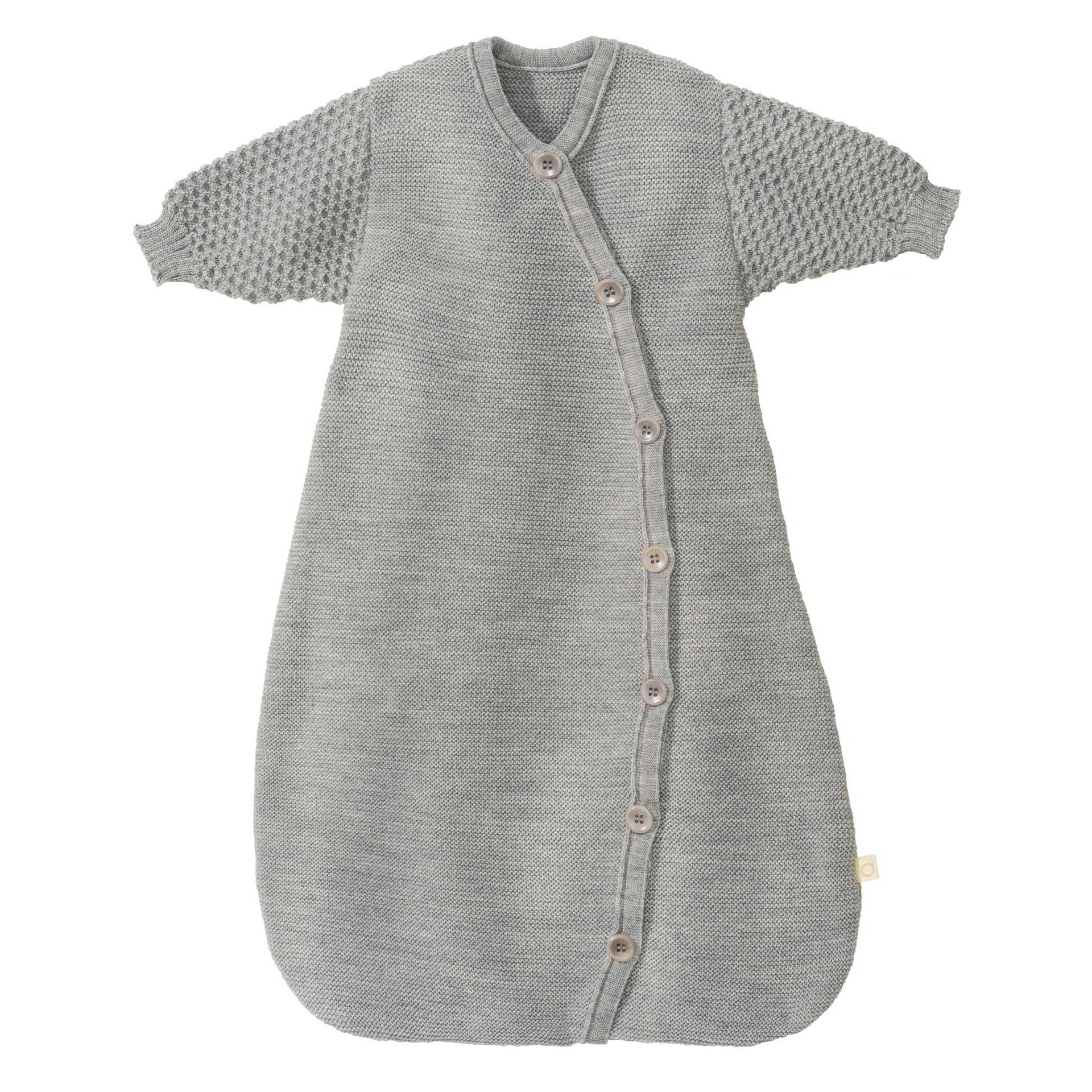 disana Langarm-Schlafsack, Grau, Strick Bio-Merinowolle, im elastischen Links/Linksstrick, Ärmel im pfiffigen Wabenstrick.