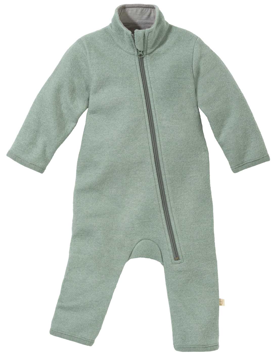 disana Walk-Anzug, Jade, Wollwalk, 260g/m² aus Bio-Merinowolle, mit schräg verlaufendem Reißverschluss, für Frühjahr & Sommer