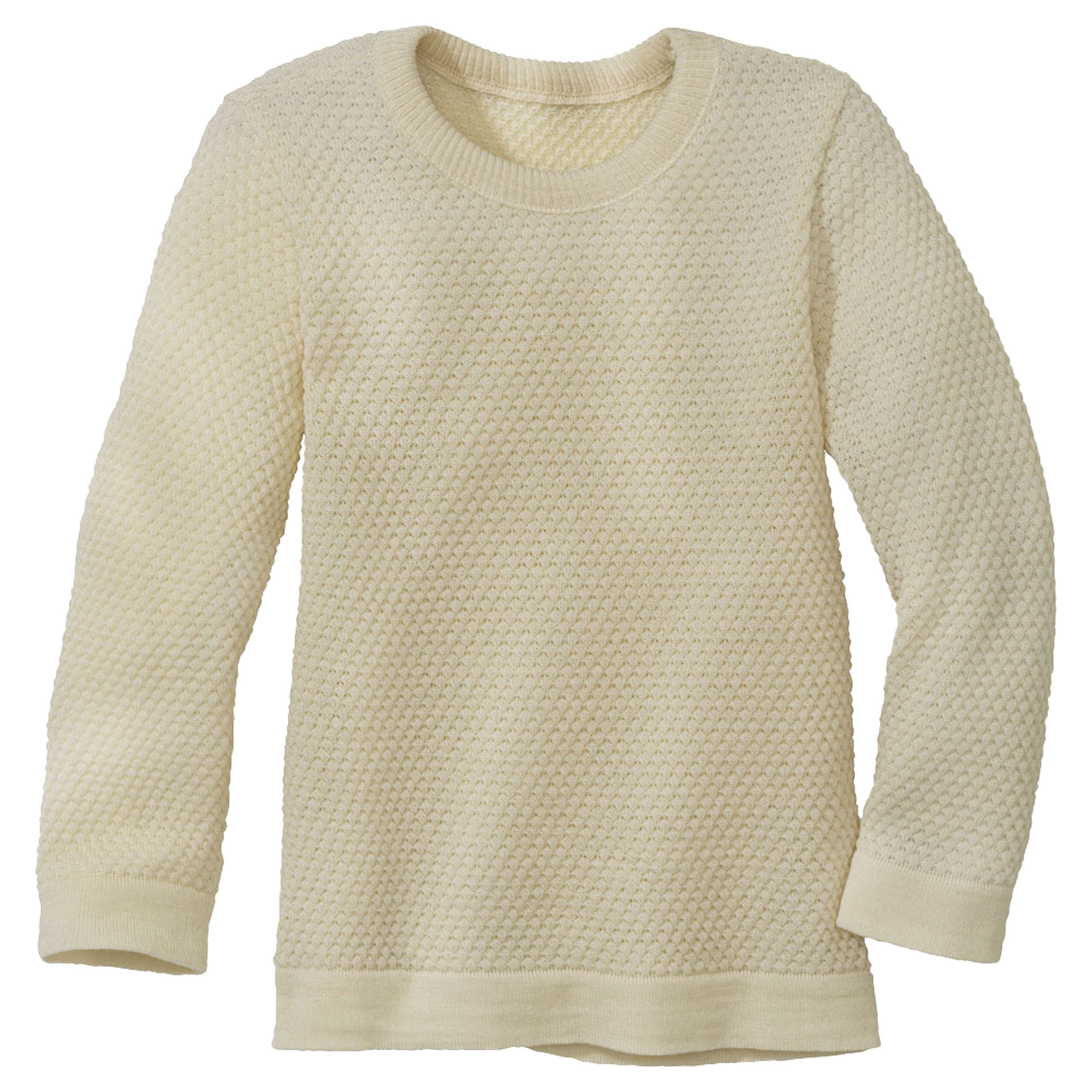 disana Wabenstrick-Pullover, 74/80 – 134/140, Natur, Strick: Bio-Merinowolle, Bündchen an Leib und Ärmeln - Vorderansicht