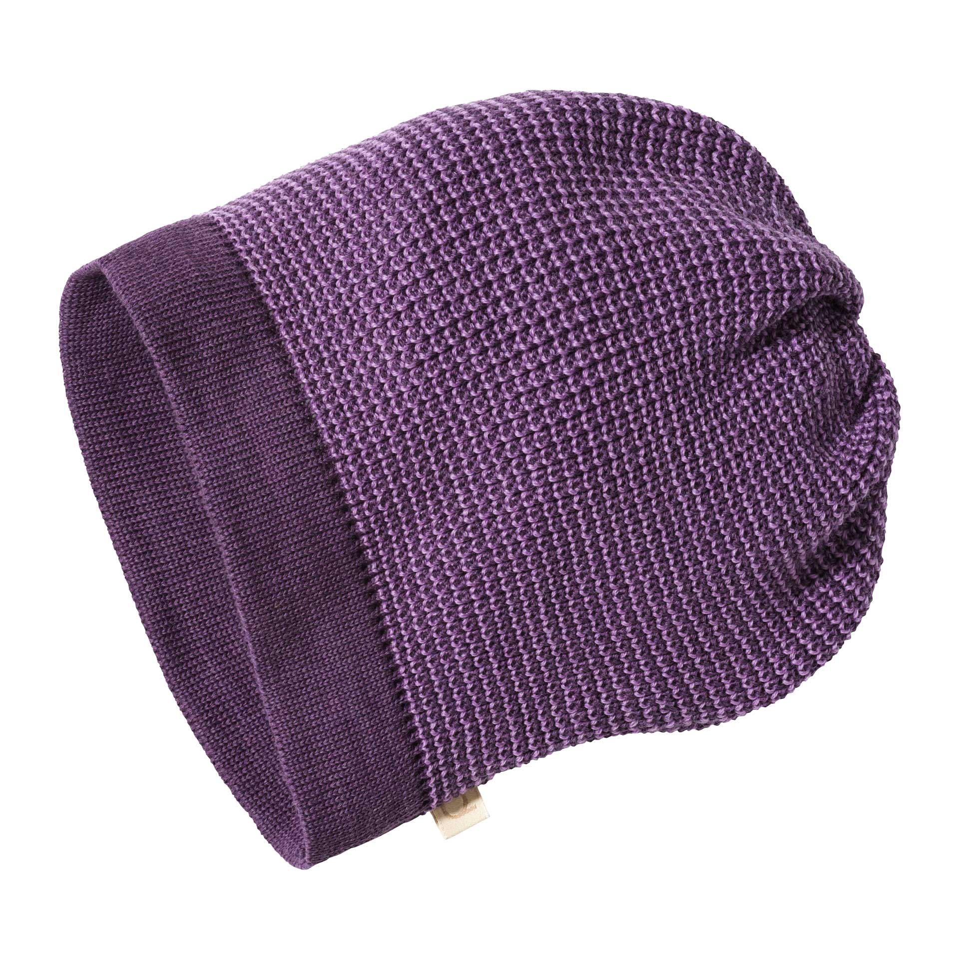 disana Beanie Aubergine-Flieder Bio-Merinowolle Strick Perlfangmaschen, Aubergine abgesetzter Rand besonders elastisch & warm