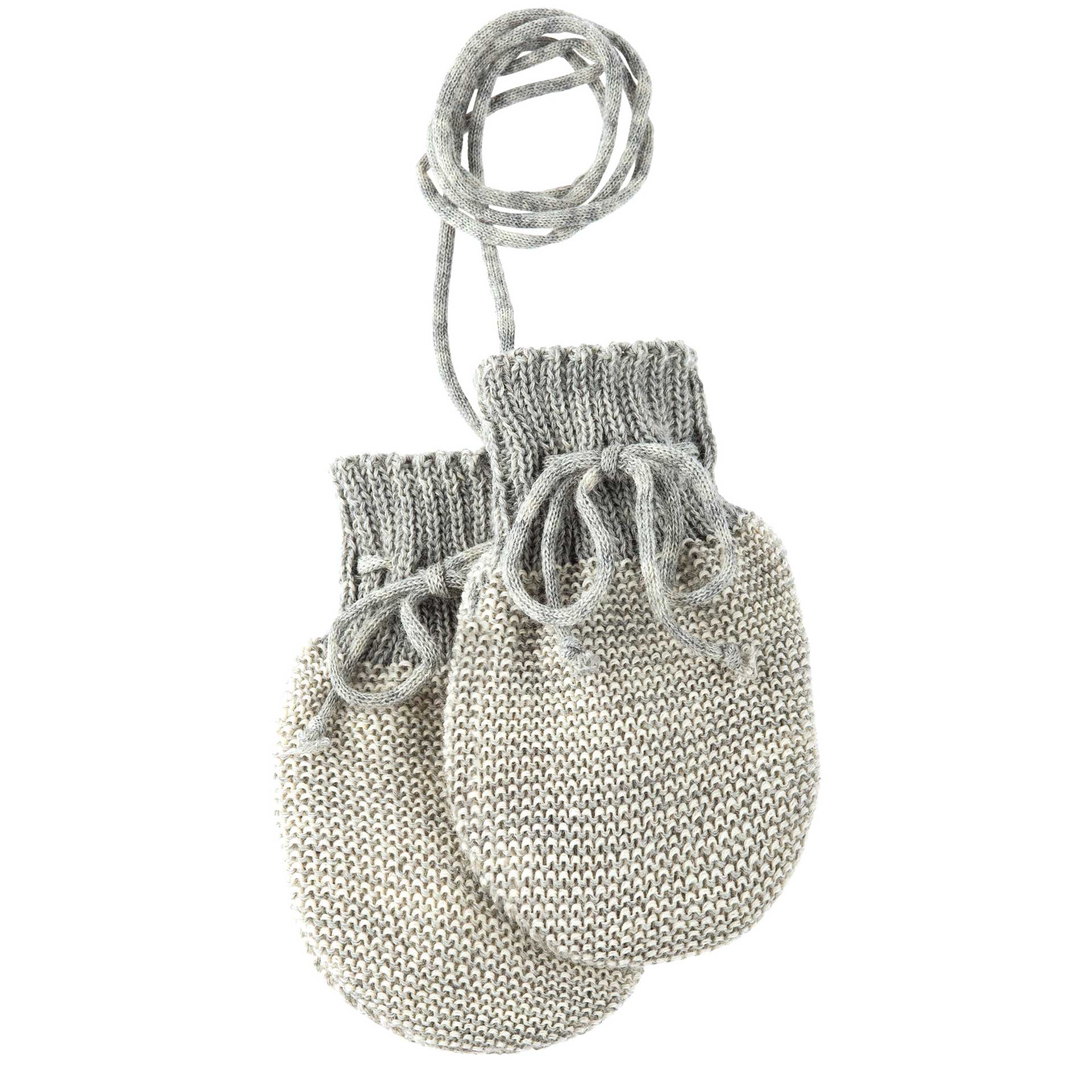 disana Strick-Handschuhe in Grau-Natur aus Bio-Merinowolle in weichem kuscheligen Linksstrick, hält kleine Hände extra warm