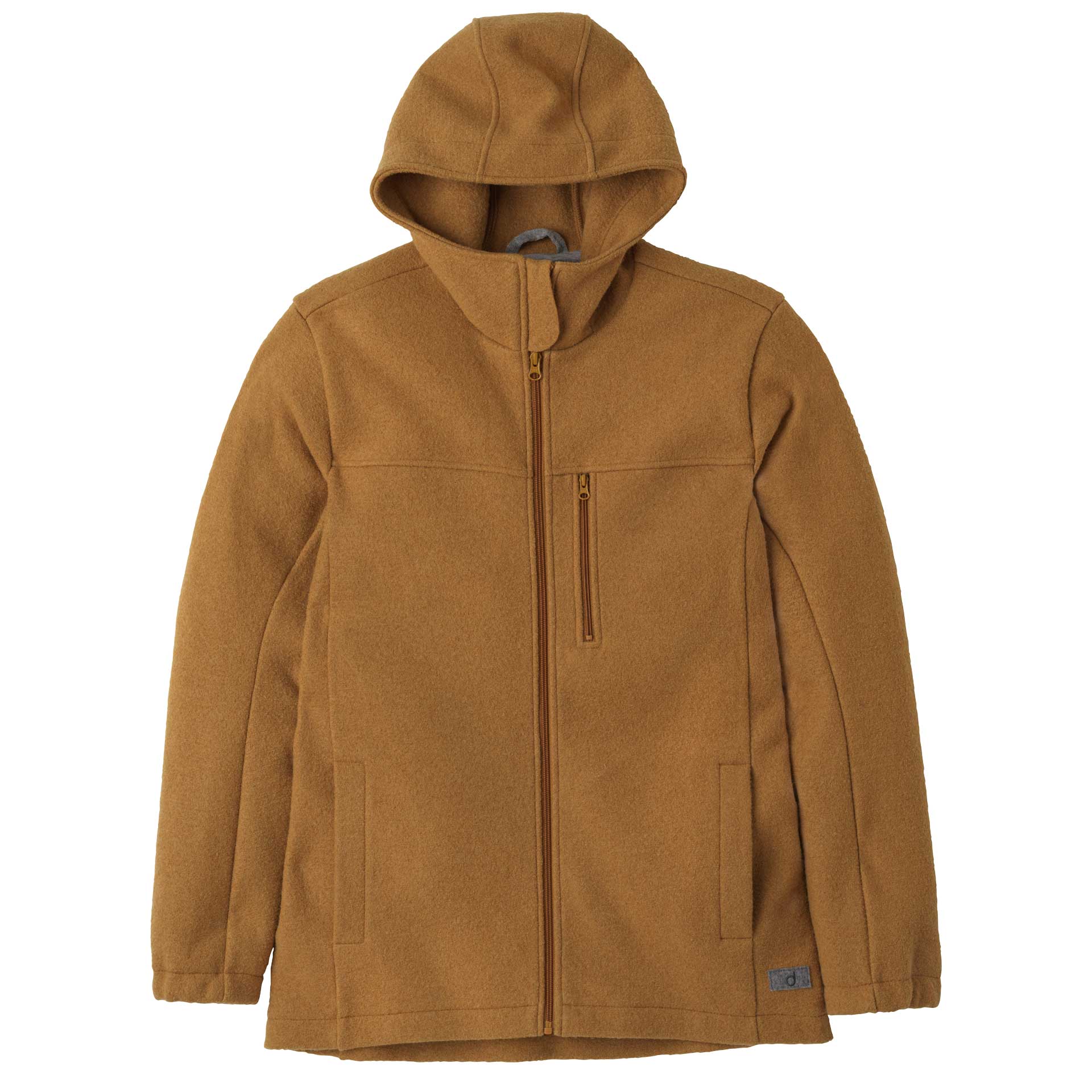 disana warme Herren-Jacke, Toffee, Wollwalk & Jerseyfutter aus Bio-Merinowolle, mit Kapuze, 2 Seitentaschen, 1 Brusttasche