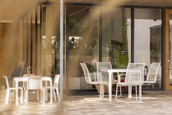 Seating area in the disana shop café