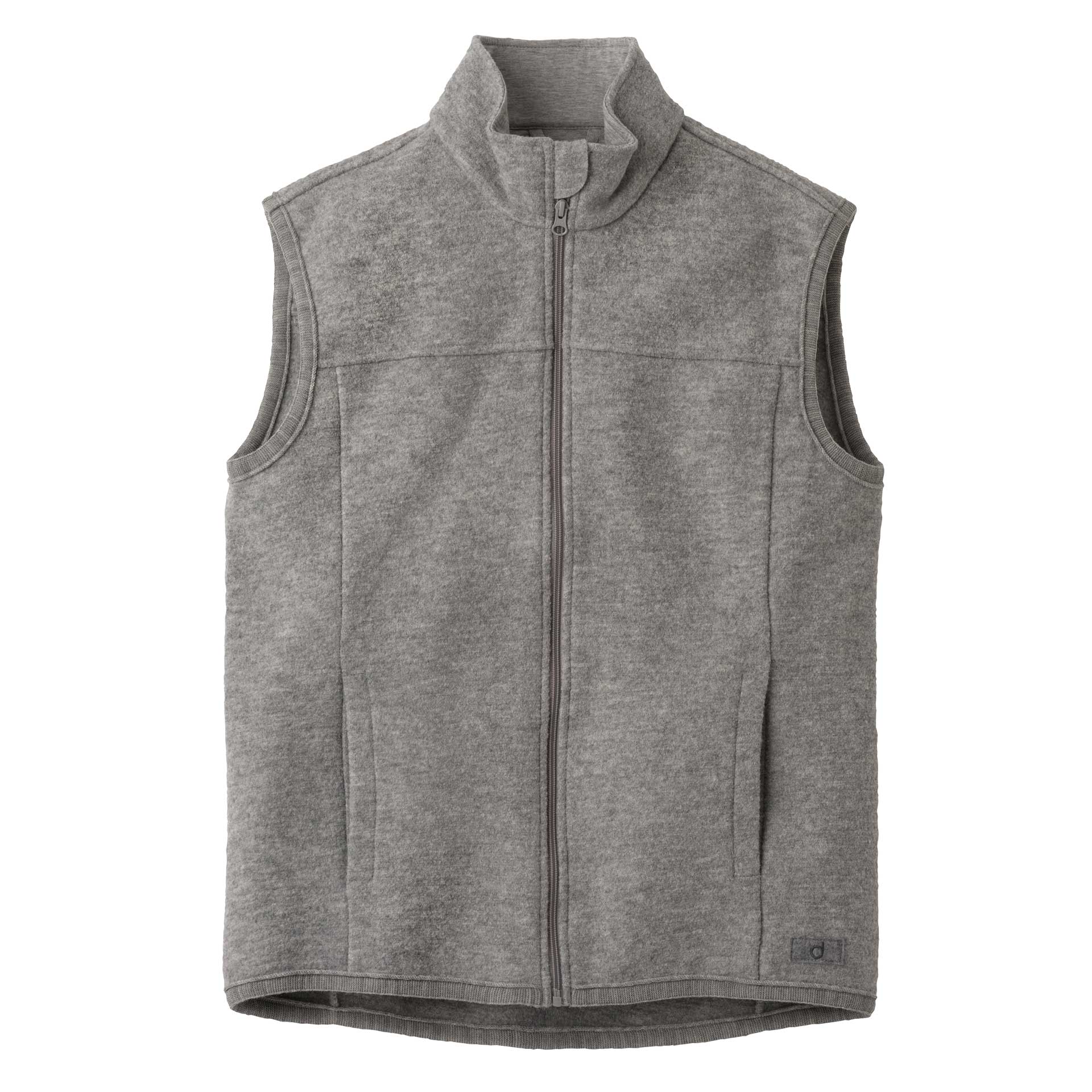 Graue disana Herren-Weste, Wollwalk Bio-Merinowolle, zum schnellen Drüberziehen mit Stehkragen, Reißverschluss & 2 Taschen