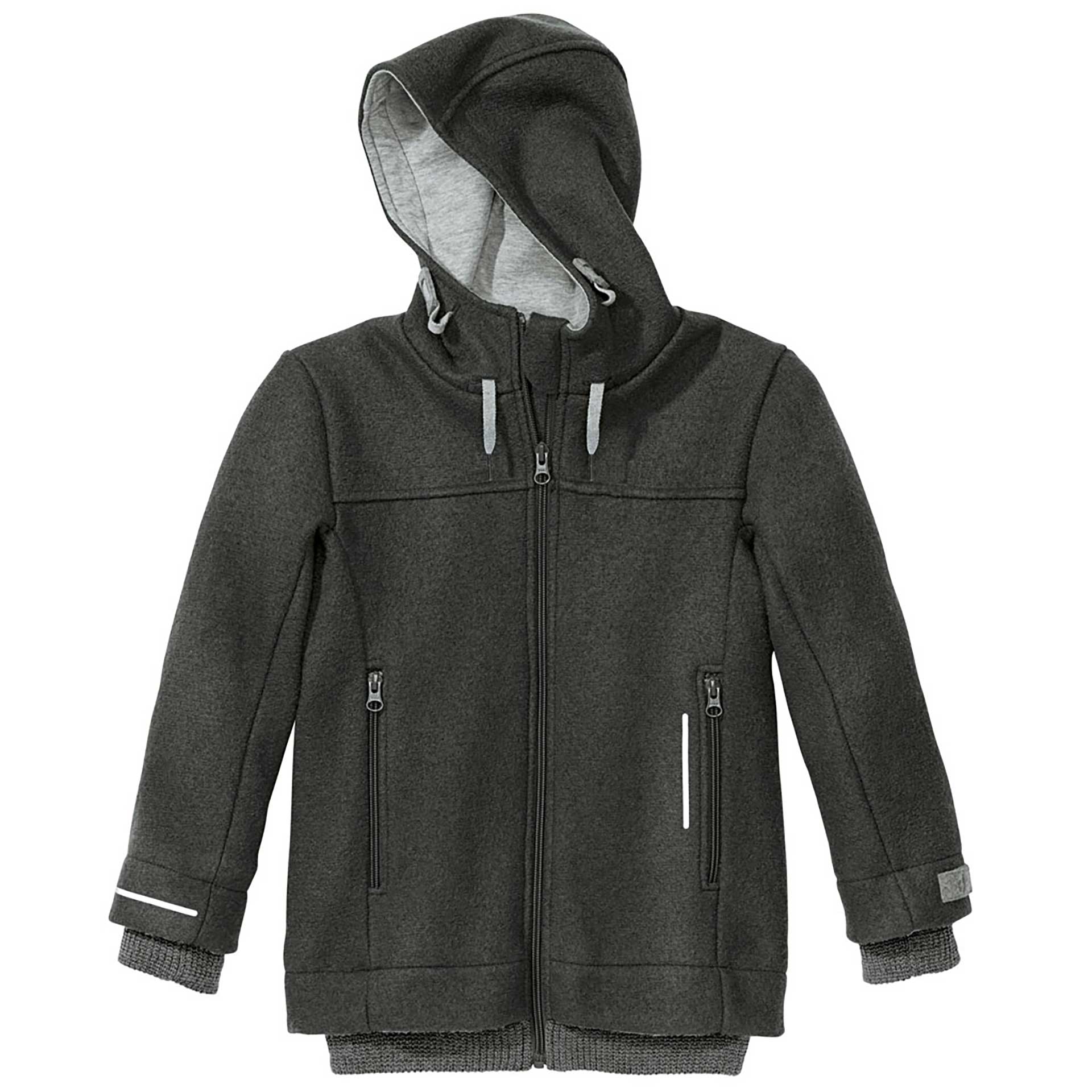 disana Outdoor-Jacke aus Bio-Merinowolle Anthrazit mit Kapuze, Reißverschluss für Herbst und Winter, mit Baumwolle gefüttert